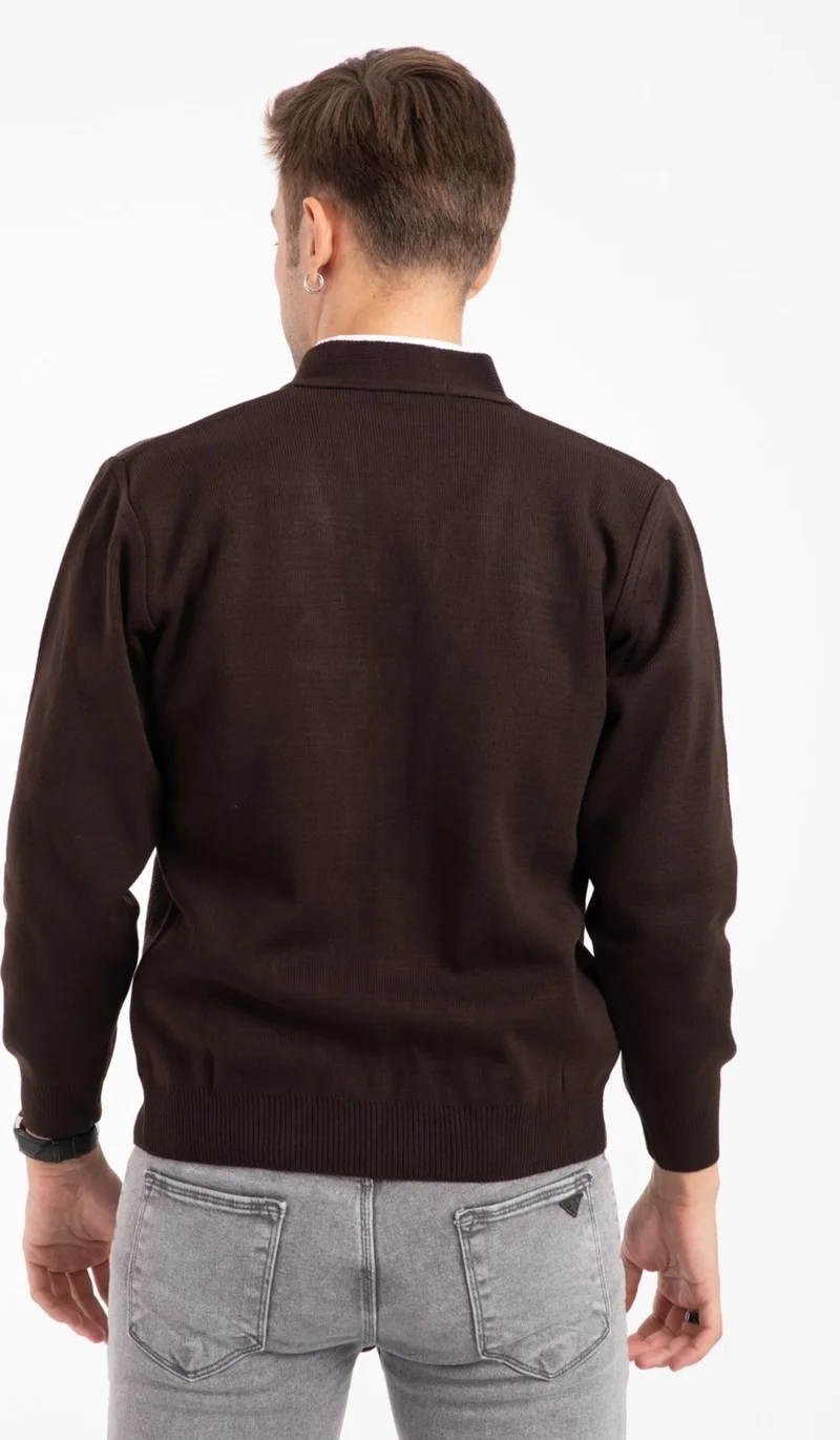 موتلو سيتي Men's Middle Age and Above Knitwear Knit Acrylic Winter Dad Cardigan 2057-Coffee-Buttoned