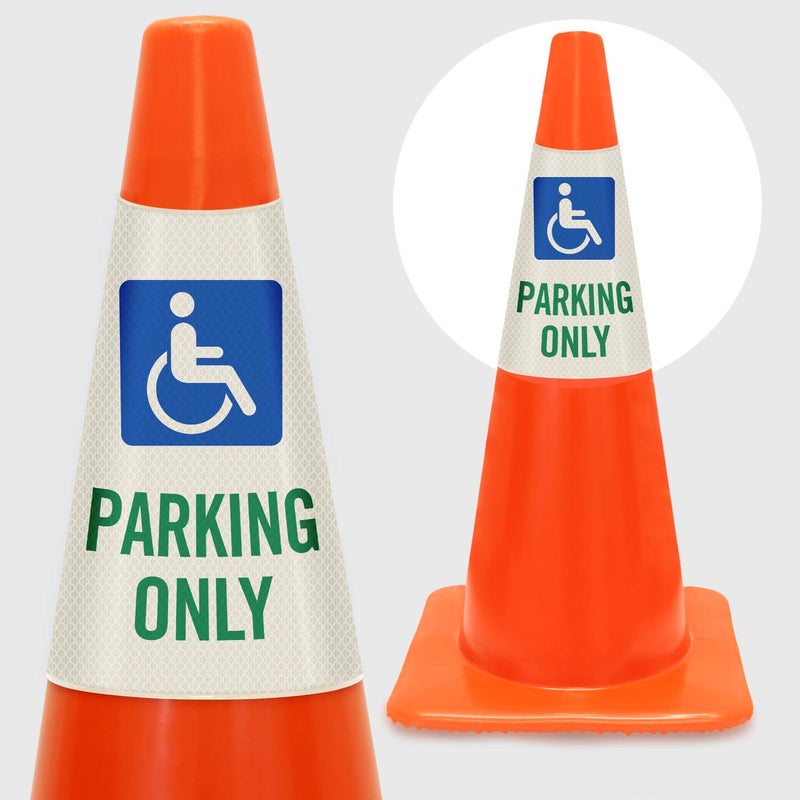 SmartSign “Handicapped Parking Only” Bright Reflective Cone Message Sleeve, [Cone Not Included] - Image 2