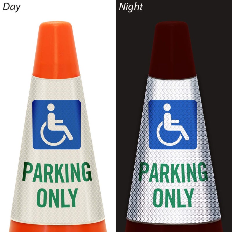SmartSign “Handicapped Parking Only” Bright Reflective Cone Message Sleeve, [Cone Not Included] - Image 3
