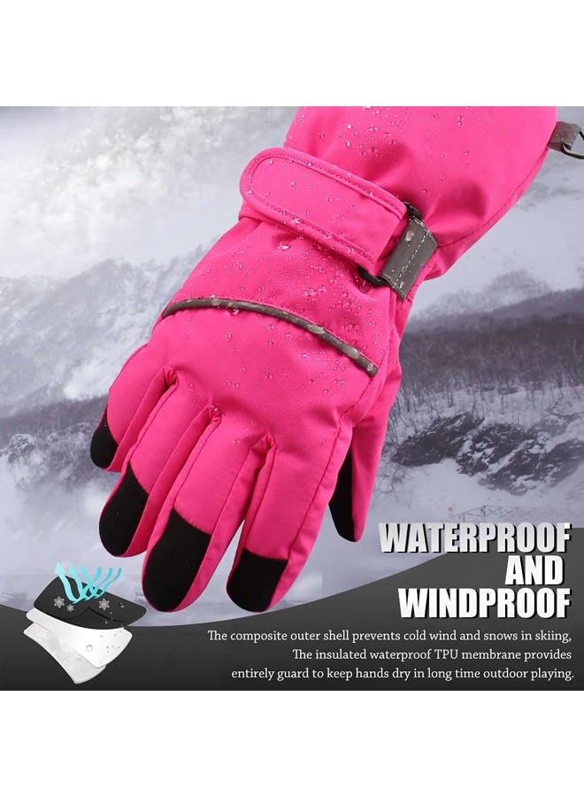 JANGANNSA Waterproof Children Ski Gloves Breathable Winter Mitten for Boys Girls Thinsulate Lined Kids Snowboard Glove 4-14Y (Rose Red, S) - Image 4