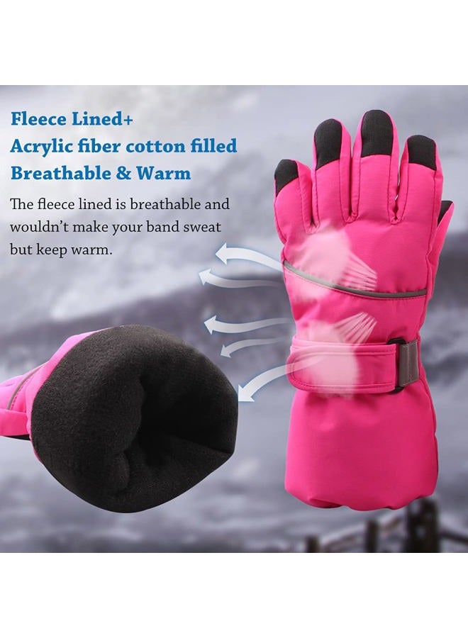 JANGANNSA Waterproof Children Ski Gloves Breathable Winter Mitten for Boys Girls Thinsulate Lined Kids Snowboard Glove 4-14Y (Rose Red, S) - Image 3