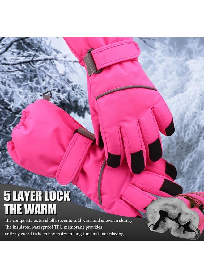 JANGANNSA Waterproof Children Ski Gloves Breathable Winter Mitten for Boys Girls Thinsulate Lined Kids Snowboard Glove 4-14Y (Rose Red, S) - Image 2
