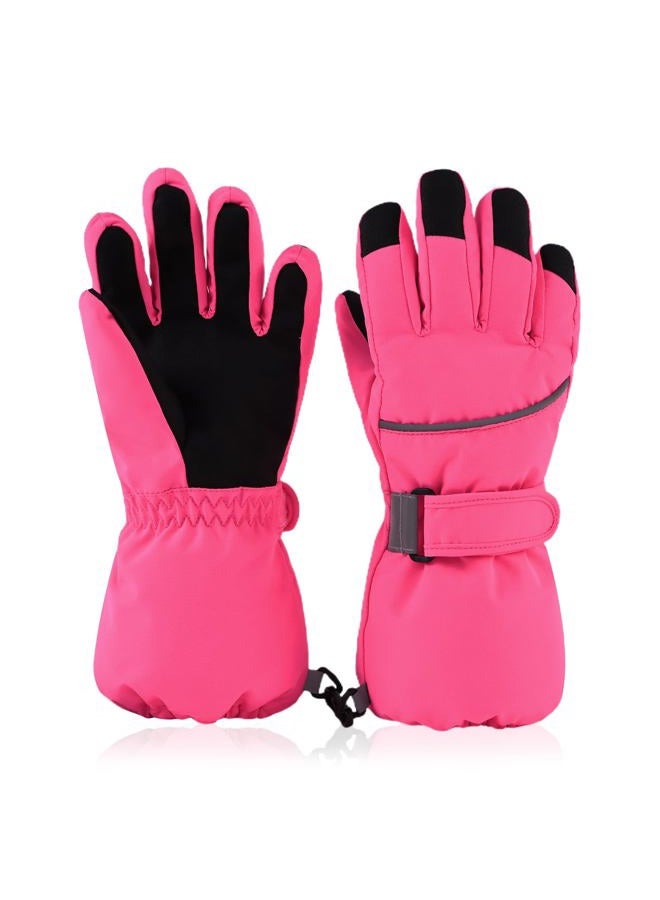 JANGANNSA Waterproof Children Ski Gloves Breathable Winter Mitten for Boys Girls Thinsulate Lined Kids Snowboard Glove 4-14Y (Rose Red, S) - Image 1
