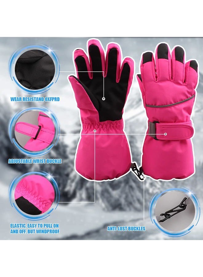 JANGANNSA Waterproof Children Ski Gloves Breathable Winter Mitten for Boys Girls Thinsulate Lined Kids Snowboard Glove 4-14Y (Rose Red, S) - Image 5