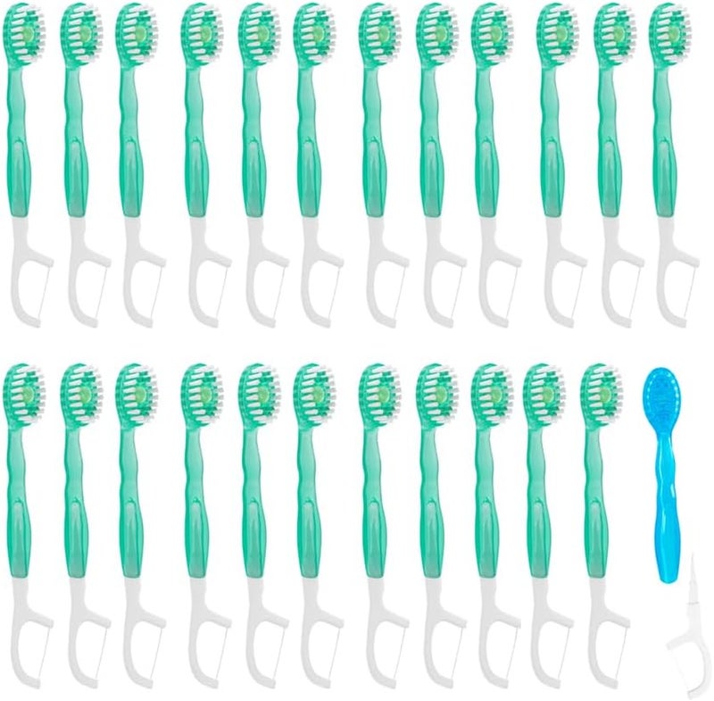 JOUGE فرشاشات أسنان صغيرة قابلة للتخلص مع معجون أسنان، تحتوي على 5 وظائف في منتج واحد؛ مغلفة بشكل فردي؛ مناسبة للاستخدام أثناء السفر، وتحتوي على معجون أسنان، مكشط للسان، أ��وات لتنظيف بين الأسنان، وخيط أسنان؛ علبة سفر (نكهة شاي البرقوق الأخضر، 10 قطع). - Image 1