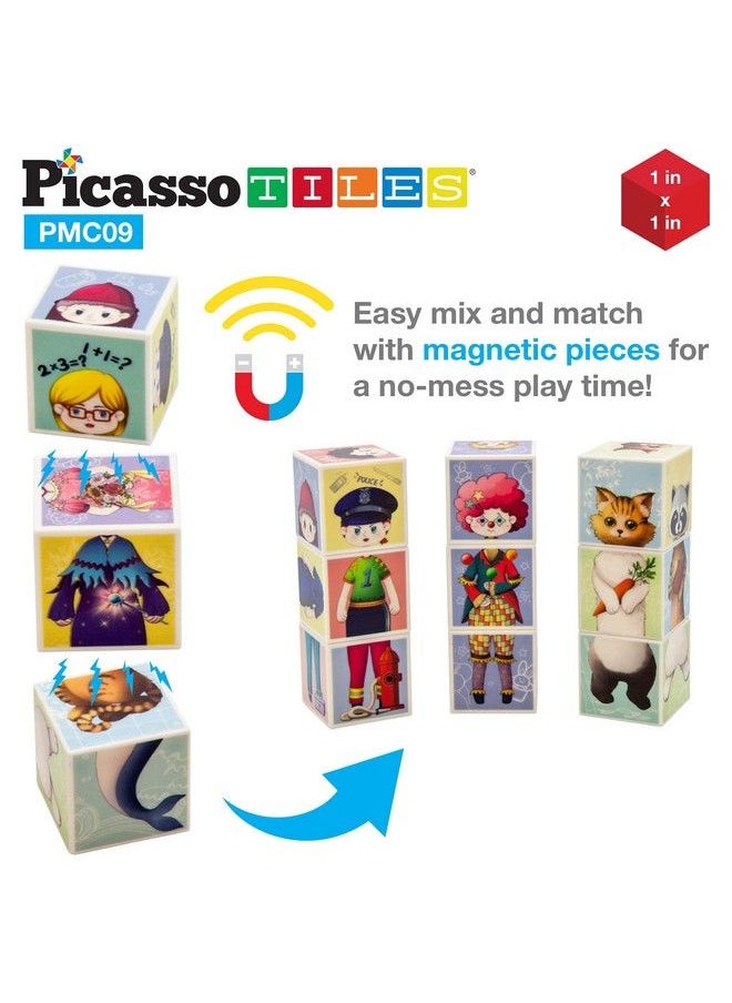 PicassoTiles مكعبات ألغاز مغناطيسية مكونة من 9 قطع مكعبات مطابقة ومختلطة ألعاب حسية مكعبات بناء تعليمية مع 18 شخصية فريدة مجموعة ألعاب بناء للأطفال مجموعة إبداعية مغناطيسية قابلة للتكديس Pmc09  - Image 4