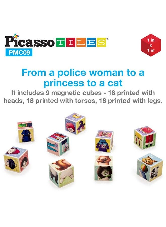 PicassoTiles مكعبات ألغاز مغناطيسية مكونة من 9 قطع مكعبات مطابقة ومختلطة ألعاب حسية مكعبات بناء تعليمية مع 18 شخصية فريدة مجموعة ألعاب بناء للأطفال مجموعة إبداعية مغناطيسية قابلة للتكديس Pmc09  - Image 5