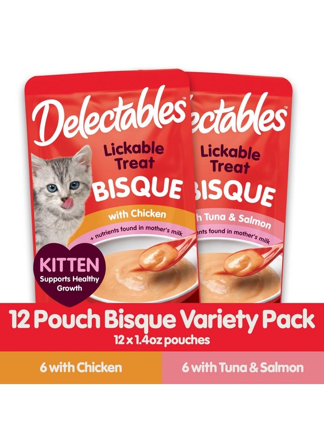 Hartz - Hartz Delectables Bisque for Kittens, Complete & Balanced Variety Pack Cat Wet Lickable Treats, 12 Count - Image 1