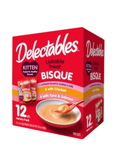 Hartz Hartz Delectables Bisque for Kittens, Complete & Balanced Variety Pack Cat Wet Lickable Treats, 12 Count  - Image 1