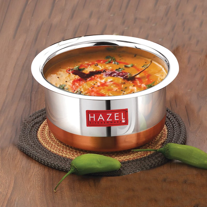 Hazel مجموعة أدوات المطبخ هازيل | مجموعة من 3 (1 لتر، 1.5 لتر و 1.9 لتر سعة) | أدوات قاع نحاسي للطهي | مجموعة أواني فولاذية مع غطاء للاستخدام اليومي - Image 2
