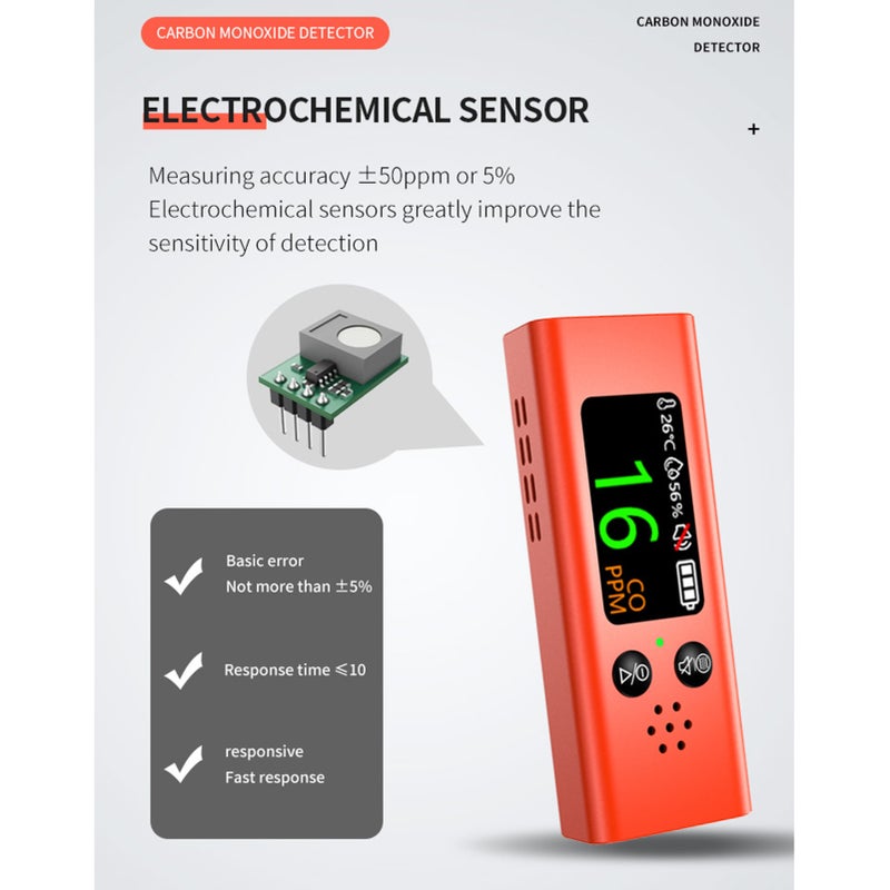 3-In-1 Carbon Monoxide Detector Multifunctional Carbon Monoxide Temperature Humidity Tester with TFT Screen Portable for Car Camping Travel - Image 3