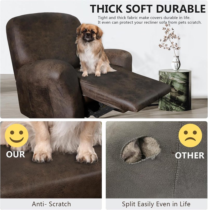 ANARACHON Leather Like Recliner Chair Covers Heavy Duty, 4 Pieces Lazy Boy Recliner Cover for Recliner Chair, Leather Cover for Recliner slipcovers Washable for Pets (Dark Brown) - Image 3