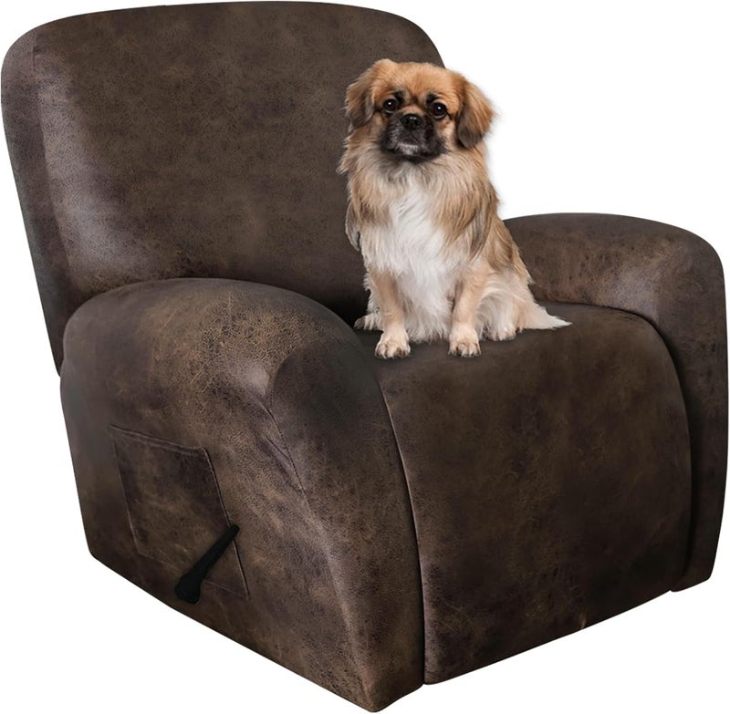 ANARACHON Leather Like Recliner Chair Covers Heavy Duty, 4 Pieces Lazy Boy Recliner Cover for Recliner Chair, Leather Cover for Recliner slipcovers Washable for Pets (Dark Brown) - Image 1