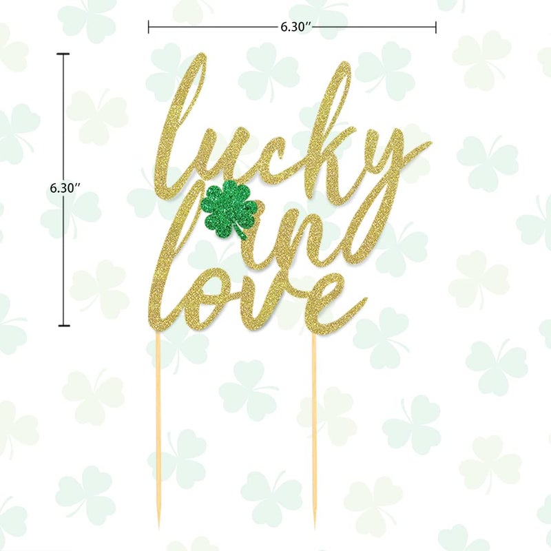 Moitkptt Lucky in Love Cake Topper for St Patricks Day Party Decorations Engagement Cake Decorations Wedding Anniversary Bridal Shower Party Decorations - Image 4