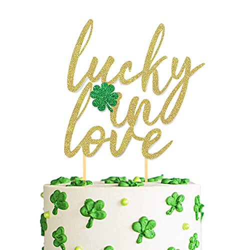 Moitkptt Lucky in Love Cake Topper for St Patricks Day Party Decorations Engagement Cake Decorations Wedding Anniversary Bridal Shower Party Decorations - Image 1