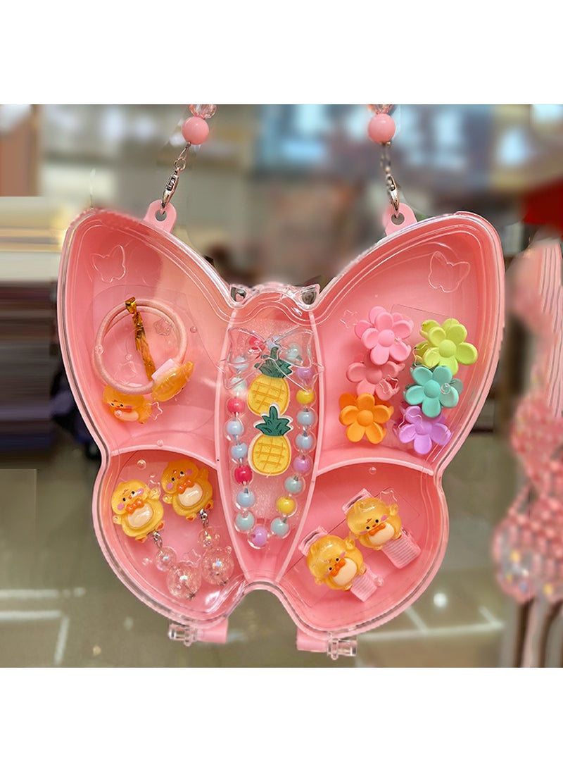 Generic - Princess Bag Set with Crystal Resin Earrings And Necklace for Girls Childrens Jewelry Wholesale Butterfly Heart Shaped Decorations Small yellow duck - Image 1