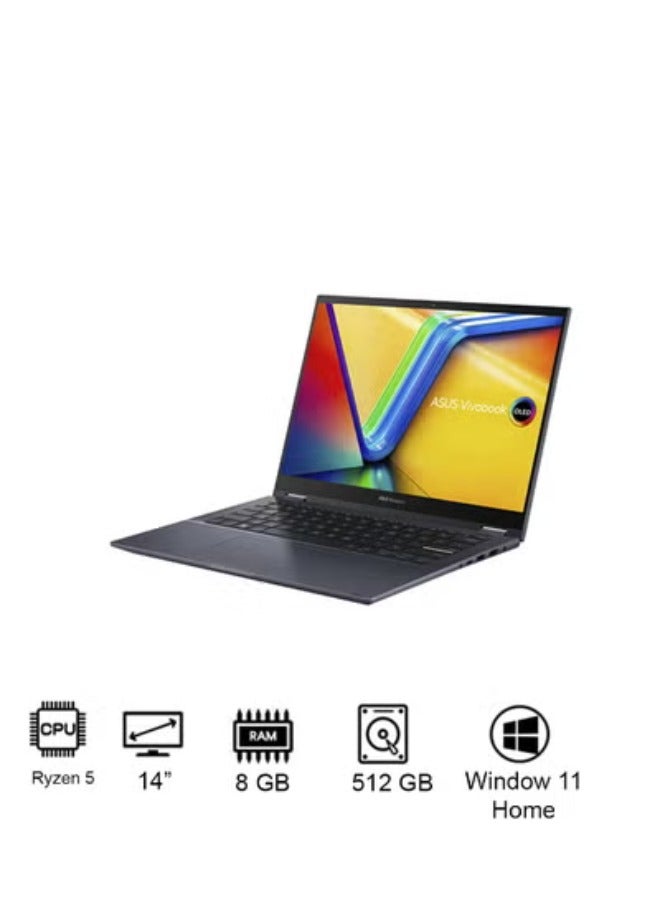 ASUS Vivobook S 14 Flip TN3402YA-LZ327W Touchscreen Laptop With 14-Inch Display, AMD Ryzen 5-7430U Processor/8GB RAM/512GB SSD/Intel UHD Graphics/Windows 11 Home English/Arabic Quiet Blue English/Arabic Quiet Blue - Image 1