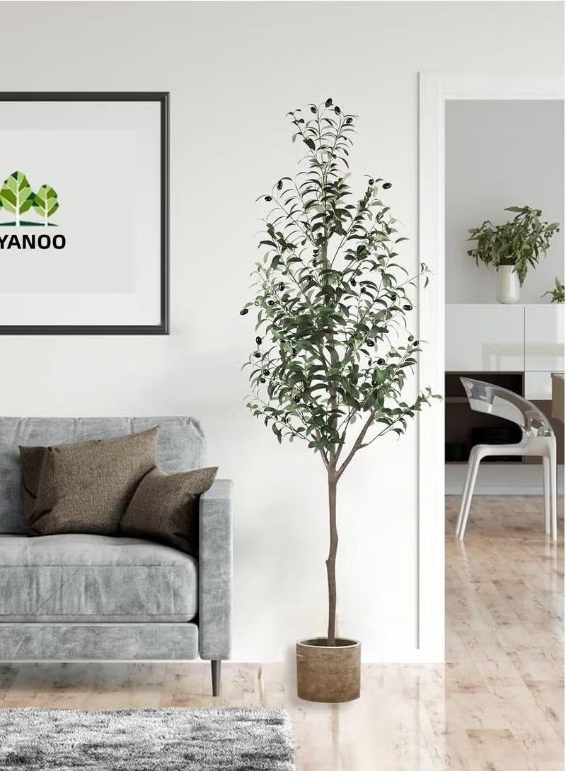 GGOOT Artificial Olive Tree, Tall Faux Silk Plant for Home Office Decor Indoor Fake Potted Tree with Natural Wood Trunk and Lifelike Fruits, 180cm - Image 5