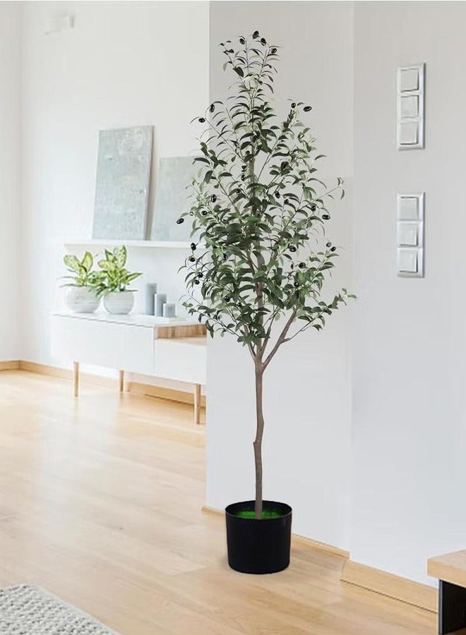 GGOOT Artificial Olive Tree, Tall Faux Silk Plant for Home Office Decor Indoor Fake Potted Tree with Natural Wood Trunk and Lifelike Fruits, 180cm - Image 1