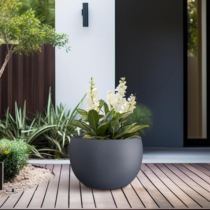 kante Kante 118 Dia Round Concrete Planter OutdoorIndoor Large Bowl Plant Pots with Drainage Hole and Rubber Plug for Garden Patio Balcony Home Dark Gray  - Image 2