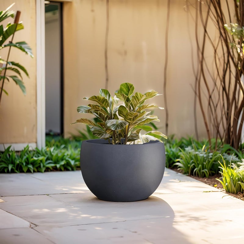 kante Kante 118 Dia Round Concrete Planter OutdoorIndoor Large Bowl Plant Pots with Drainage Hole and Rubber Plug for Garden Patio Balcony Home Dark Gray  - Image 4