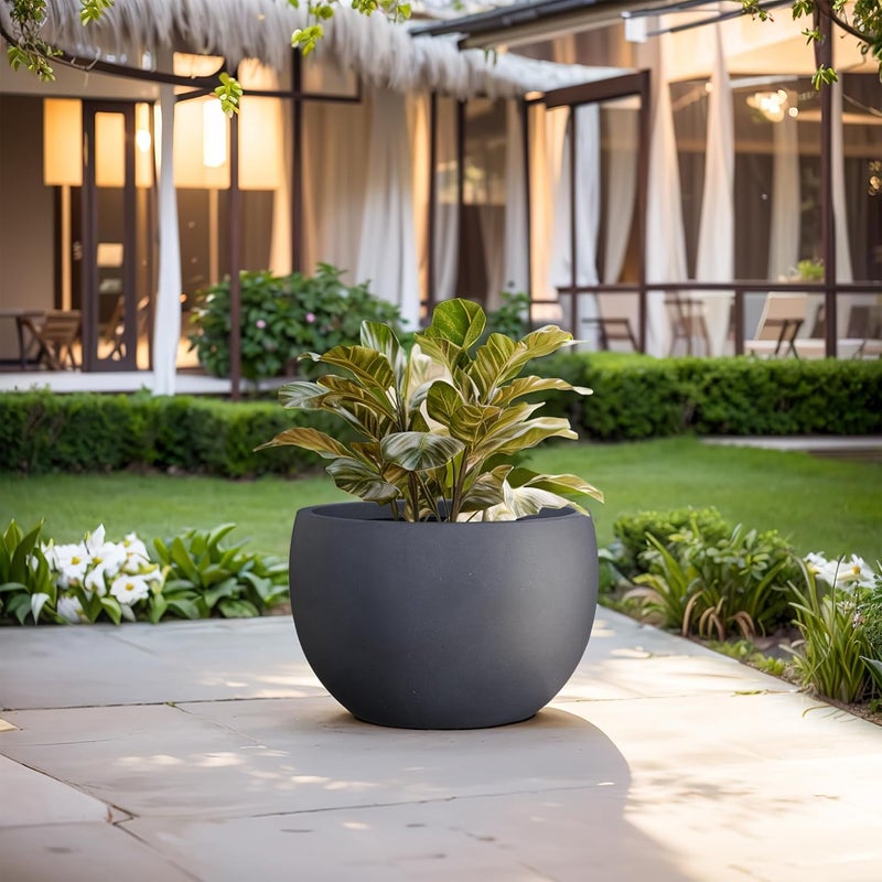 kante Kante 118 Dia Round Concrete Planter OutdoorIndoor Large Bowl Plant Pots with Drainage Hole and Rubber Plug for Garden Patio Balcony Home Dark Gray  - Image 5
