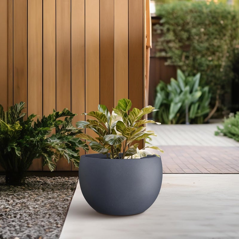 kante Kante 118 Dia Round Concrete Planter OutdoorIndoor Large Bowl Plant Pots with Drainage Hole and Rubber Plug for Garden Patio Balcony Home Dark Gray  - Image 3