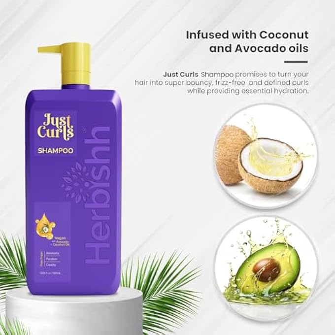 Herbishh JUST CURLS SHAMPOO FOR CURLY, WAVY HAIR | 500ML | AVOCADO & COCONUT OIL, VEGAN, CURLFACTION & DRY DAMAGED, DETANGLER - Image 3