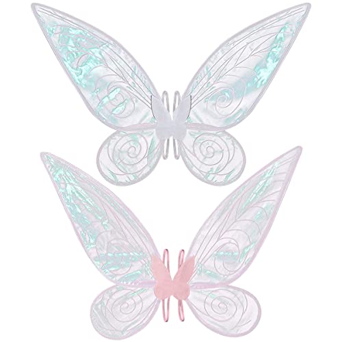 quescu 2Pcs Fairy Wings for AdultsButterfly Wings for Girls WomenHalloween Costume Sparkle Angel Wings Dress Up Party Favor WhitePink - Image 1