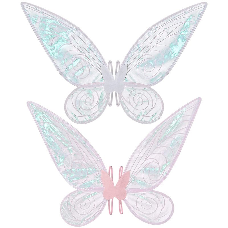 quescu 2Pcs Fairy Wings for AdultsButterfly Wings for Girls WomenHalloween Costume Sparkle Angel Wings Dress Up Party Favor WhitePink - Image 2