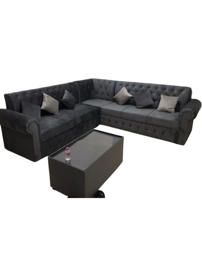 Maharat Al Bahar L Shaped Sofa Set 6 Seater with Cushion & table Dark Grey 250X80X80 - Image 1