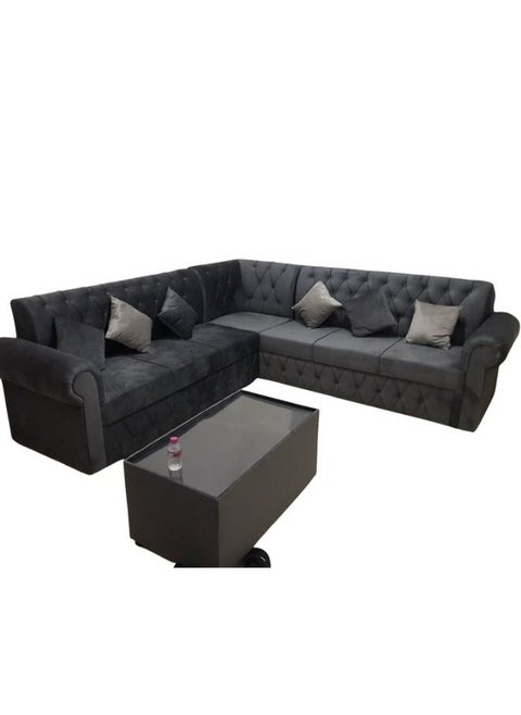 L Shaped Sofa Set 6 Seater with Cushion & table Dark Grey 250X80X80
