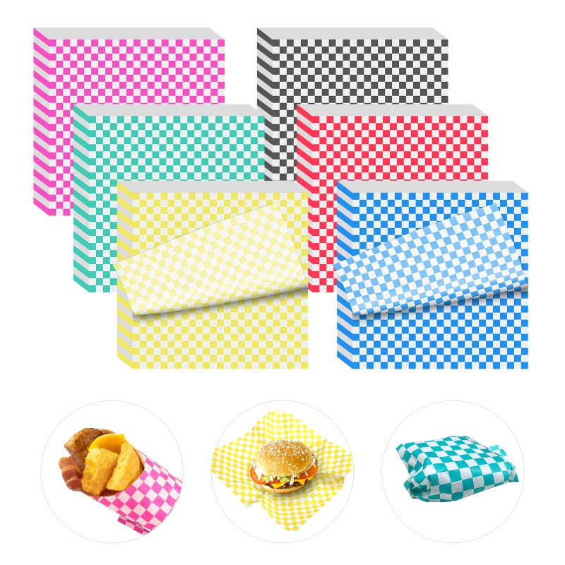 DARCKLE 240 Sheets Variety Pack Checkered Dry Waxed Deli Paper Sheets 12x12 inch Paper Sandwich Paper Liners Food Basket Liners Wax Paper Deli Wrap Wax Paper Sheets for Wrapping Bread and Sandwiches 