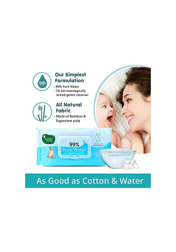 Mother Sparsh 99% Pure Water Unscented Baby Wipes - Pack of 5 (72 Wipes Each) - Image 2