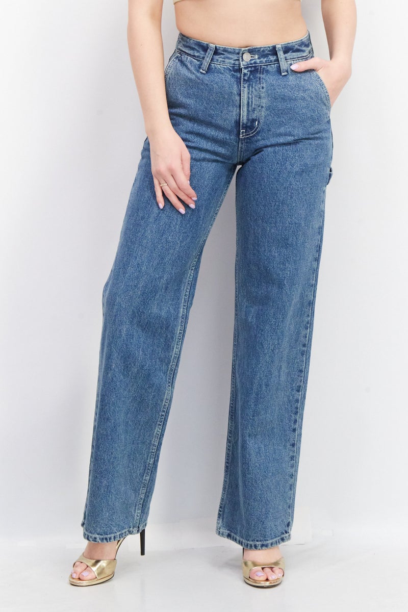 ESPRIT Women Regular Fit Washed Denim Jeans, Blue - Image 1