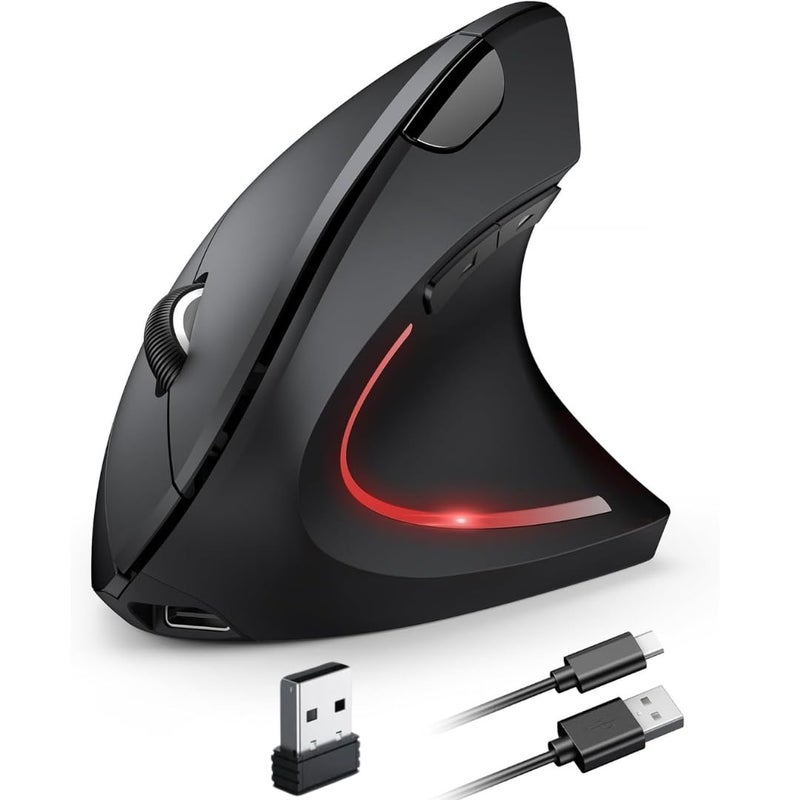 COOLCOLD Vertical Wireless Mouse, Ergonomic Rechargeable Optical Mouse with Dual Mode 2.4G & Bluetooth, Silent Click, Up to 2400 DPI, 6 Buttons, Power Saving, for Windows/Mac/Linux - Image 1