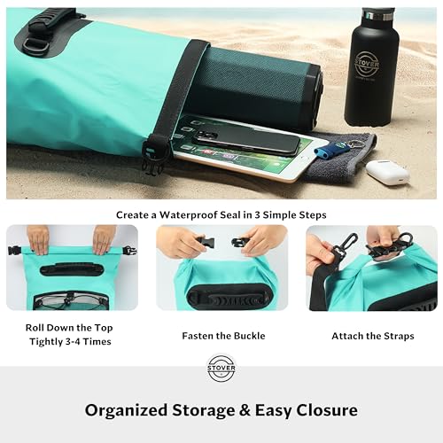 STOVER 5/10/25/30/40/55L Waterproof Dry Backpack & Phone Case- Large Floating Dry Bag for Kayaking, Travel, Hiking, Fishing, Camping, Motorcycles & Beach, Heavy-Duty Roll Top Men/Women (Teal) - Image 5