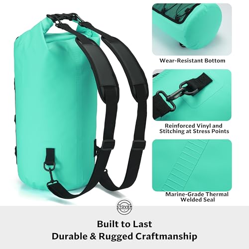 STOVER 5/10/25/30/40/55L Waterproof Dry Backpack & Phone Case- Large Floating Dry Bag for Kayaking, Travel, Hiking, Fishing, Camping, Motorcycles & Beach, Heavy-Duty Roll Top Men/Women (Teal) - Image 4