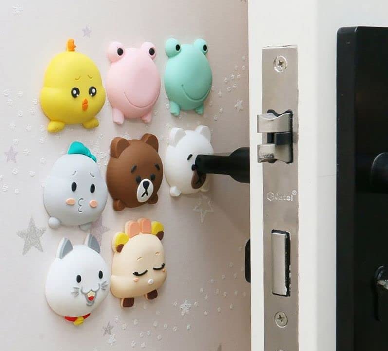 KolorFish Door Stopper Wall Protector (8 Pcs), Bumper Self Adhesive Door Knob Pads Soft Rubber Cute Animal Pattern for Protecting Wall, Fridge Door, Cabinets, Toilet - Image 1