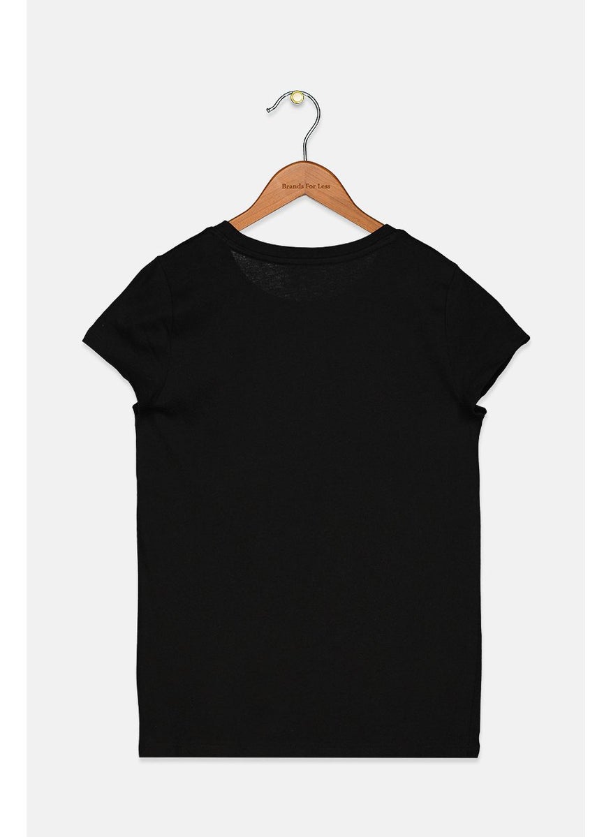 PUMA Kid Girls Round Neck Short Sleeve Brand Logo T-shirt, Black  - Image 2