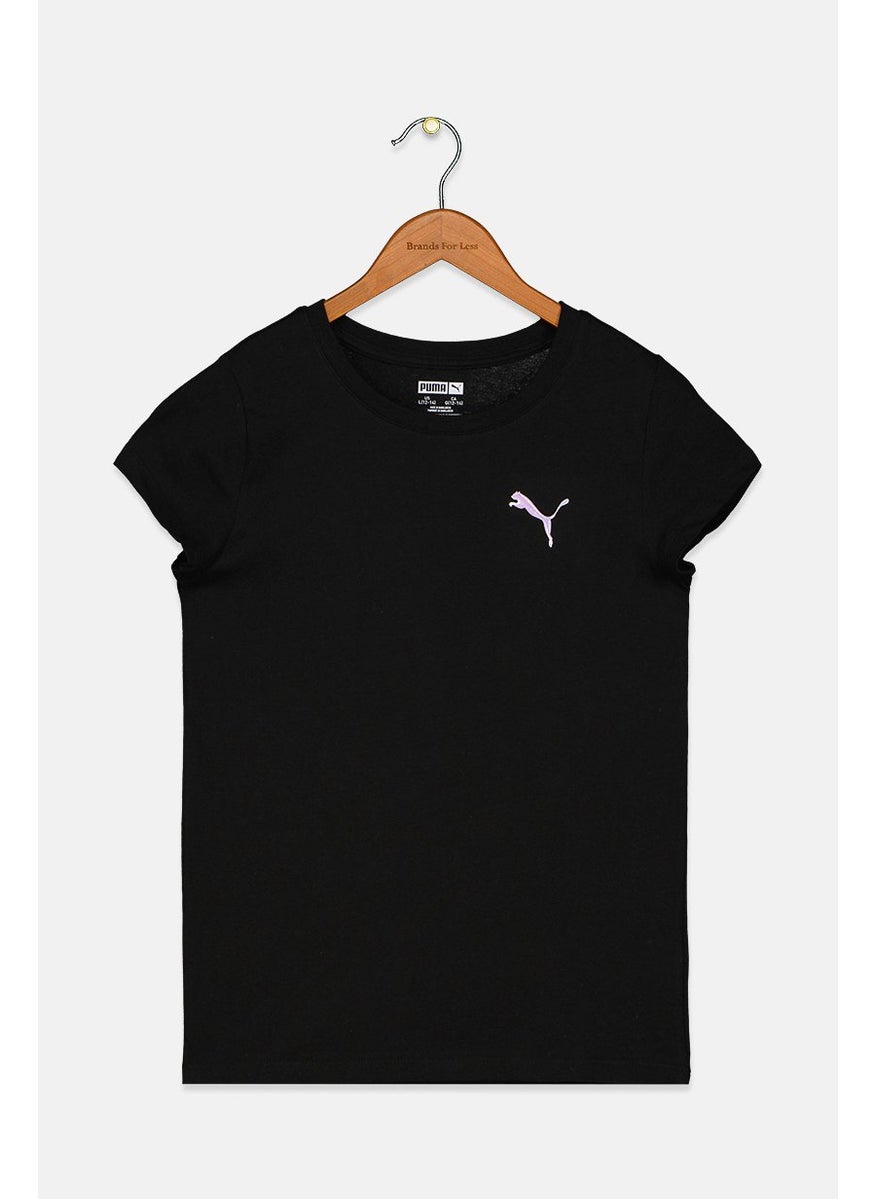 PUMA Kid Girls Round Neck Short Sleeve Brand Logo T-shirt, Black  - Image 1