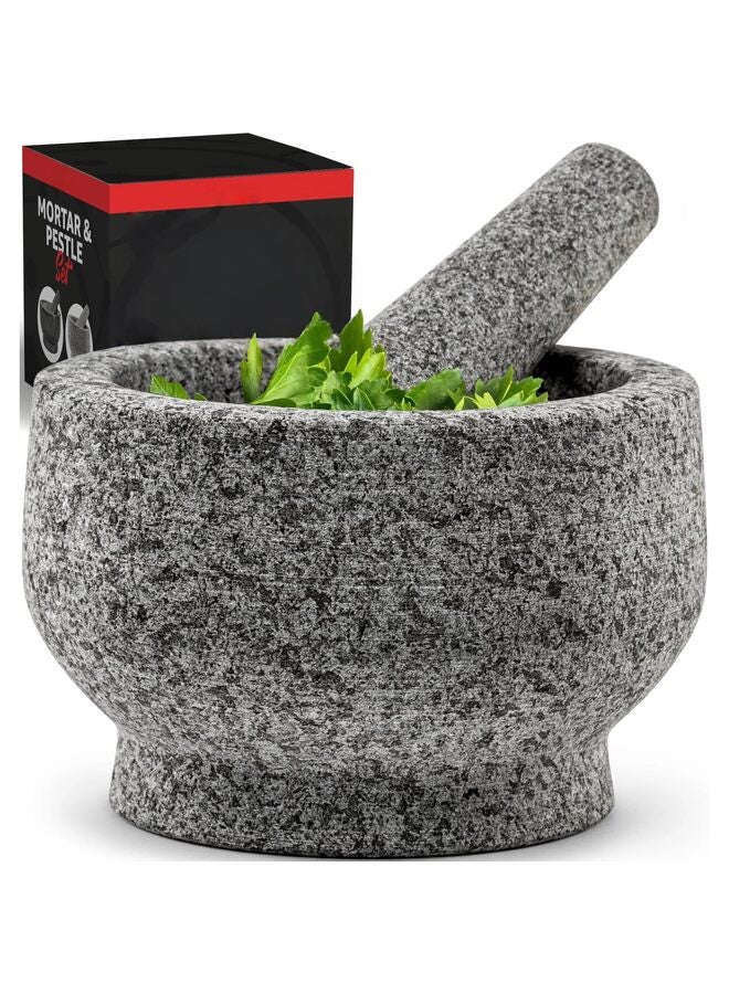 طقم هاون ومدقة، مصنوع من الجرانيت الطبيعي المتين، لتحضير الجواكامولي الطازج في المنزل، وعاء طحن من الحجر الصلب، لسحق الأعشاب، وطحن التوابل، رمادي غير مصقول - Image 1