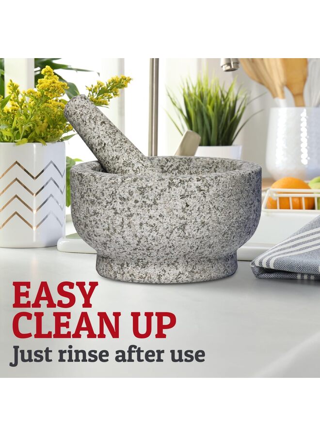 طقم هاون ومدقة، مصنوع من الجرانيت الطبيعي المتين، لتحضير الجواكامولي الطازج في المنزل، وعاء طحن من الحجر الصلب، لسحق الأعشاب، وطحن التوابل، رمادي غير مصقول - Image 4