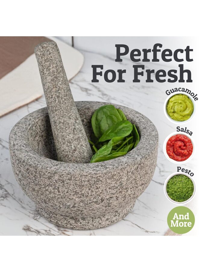 طقم هاون ومدقة، مصنوع من الجرانيت الطبيعي المتين، لتحضير الجواكامولي الطازج في المنزل، وعاء طحن من الحجر الصلب، لسحق الأعشاب، وطحن التوابل، رمادي غير مصقول - Image 5