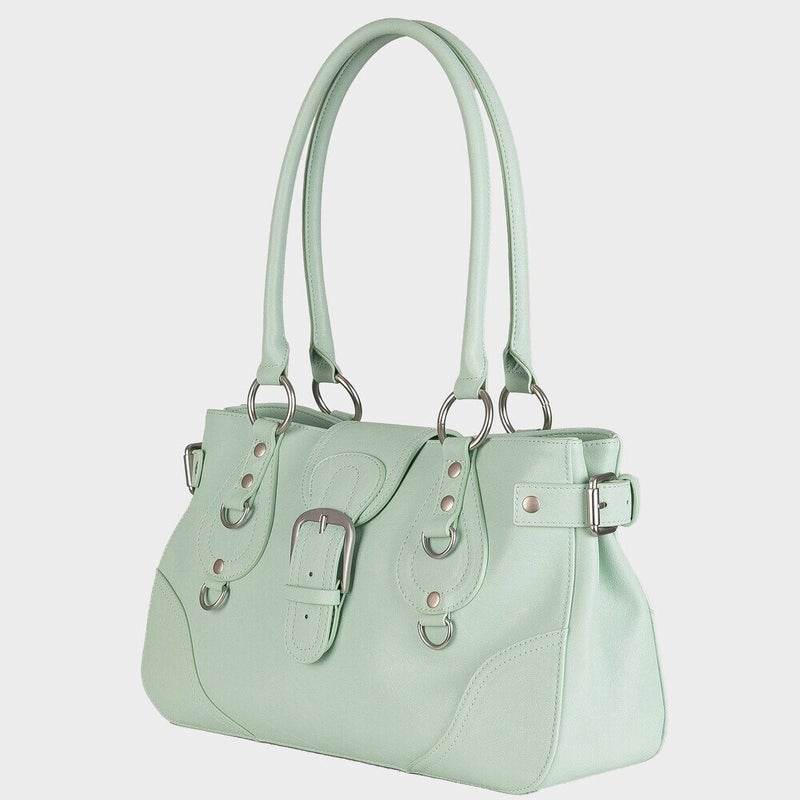 Vintage Style Women's Faux Leather Shoulder Bag with Metal Buckle - Image 5
