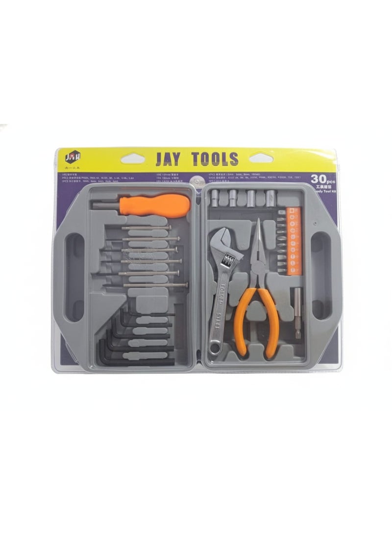 30Pcs hand tool set with durable, ergonomic tools including screwdrivers, pliers, and wrenches , ideal for home, office, and appliance repairs, all organized in a convenient portable bag. - Image 2