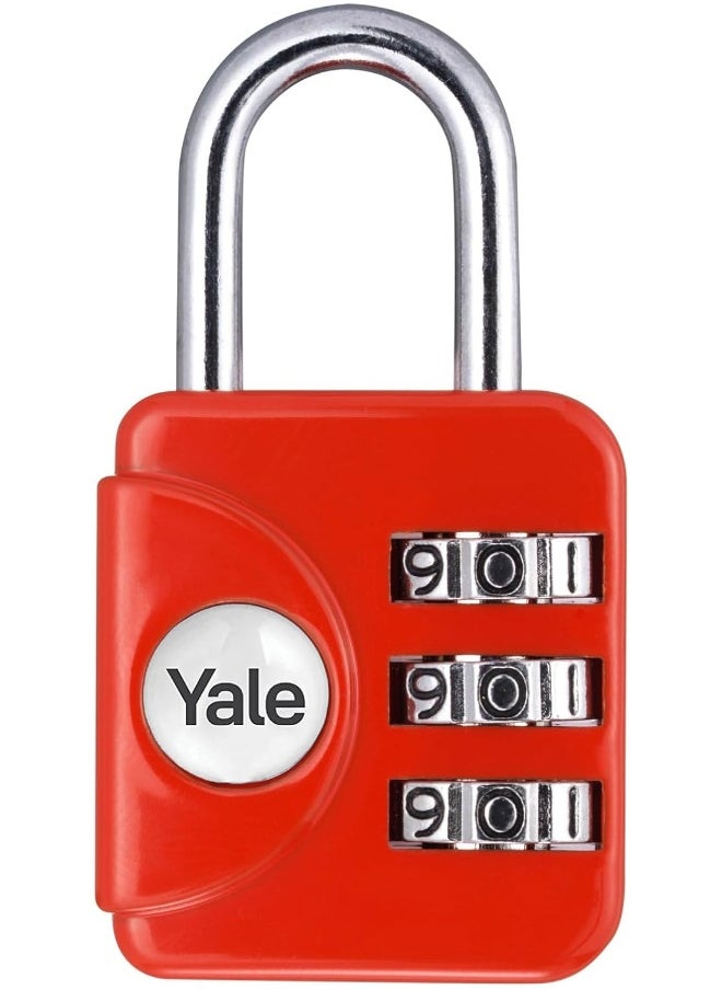 Yale Luggage Padlock, 28mm 3 Dial Combination, Suitable for Travel and Luggage, Red  - Image 1