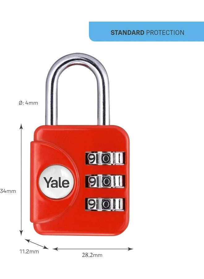 Yale Luggage Padlock, 28mm 3 Dial Combination, Suitable for Travel and Luggage, Red  - Image 4