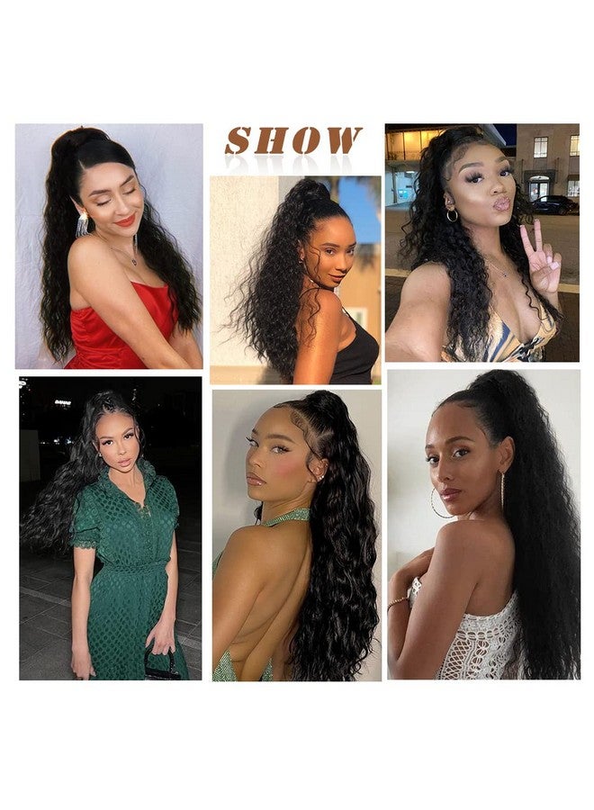 ستامب جلوريس وصلة ذيل حصان طويلة مموجة من الذرة، عجينة سحرية مقاومة للحرارة، لفافة صناعية مموجة حول ذيل الحصان، قطعة شعر سوداء للنساء (26 بوصة 26 بوصة باللون الأسود) - Image 3