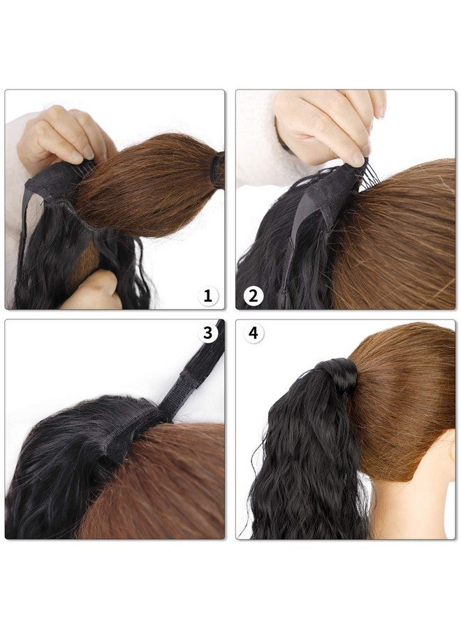 ستامب جلوريس وصلة ذيل حصان طويلة مموجة من الذرة، عجينة سحرية مقاومة للحرارة، لفافة صناعية مموجة حول ذيل الحصان، قطعة شعر سوداء للنساء (26 بوصة 26 بوصة باللون الأسود) - Image 4